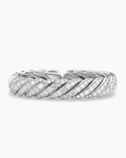 Sculpted Cable Flex Bracelet 18K White Gold with Diamonds, 11mm