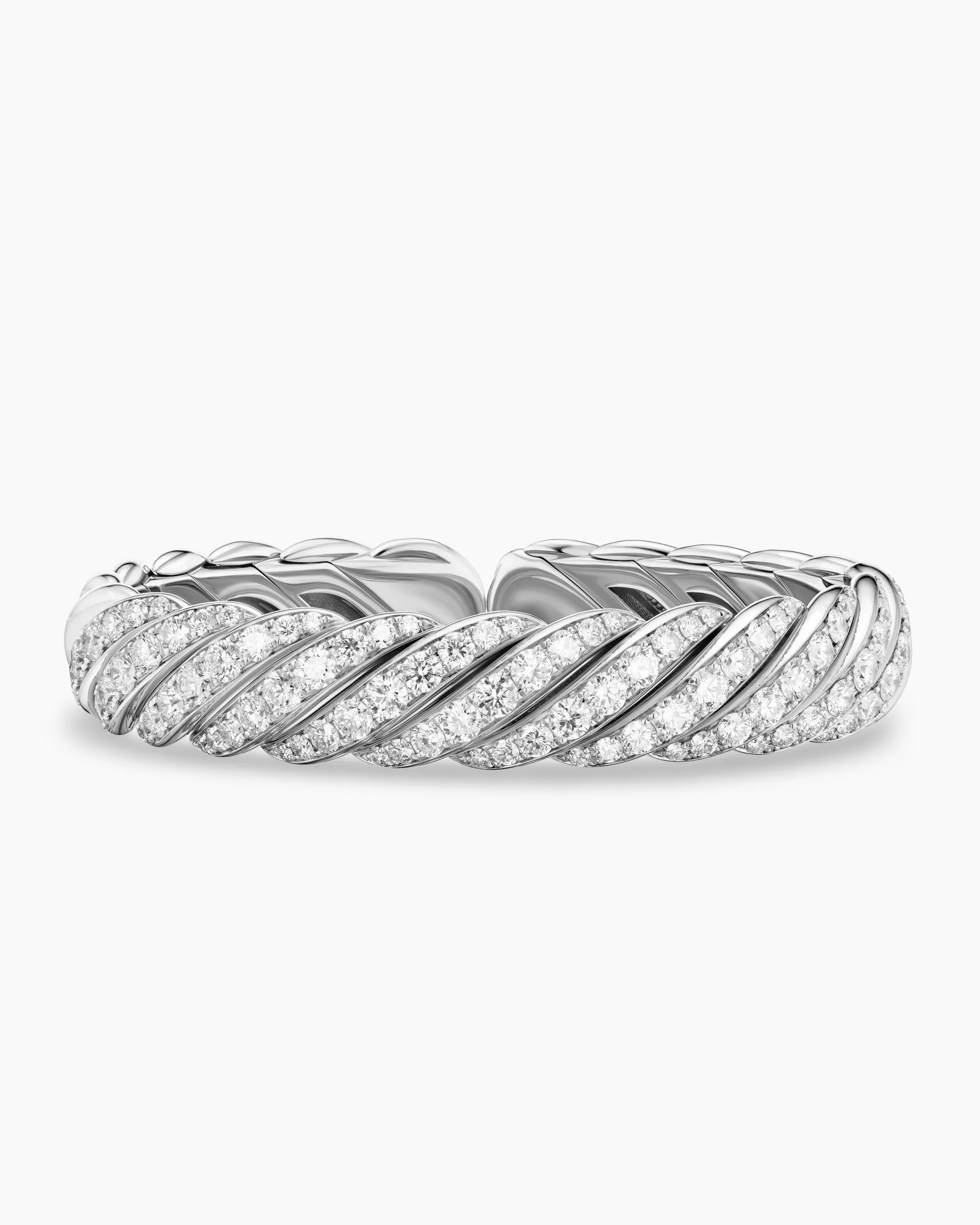 Sculpted Cable Flex Bracelet 18K White Gold with Diamonds, 11mm