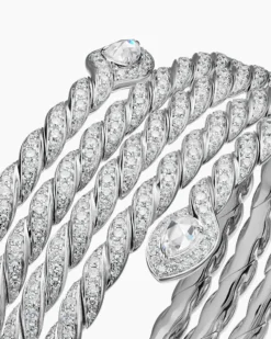 Sculpted Cable Flex Five Row Coil Bracelet 18K White Gold with Diamonds, 24mm