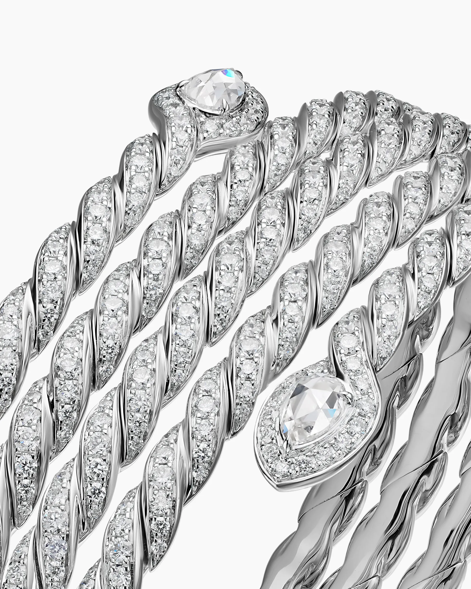 Sculpted Cable Flex Five Row Coil Bracelet 18K White Gold with Diamonds, 24mm