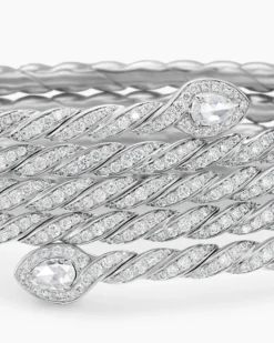 Sculpted Cable Flex Five Row Coil Bracelet 18K White Gold with Diamonds, 24mm