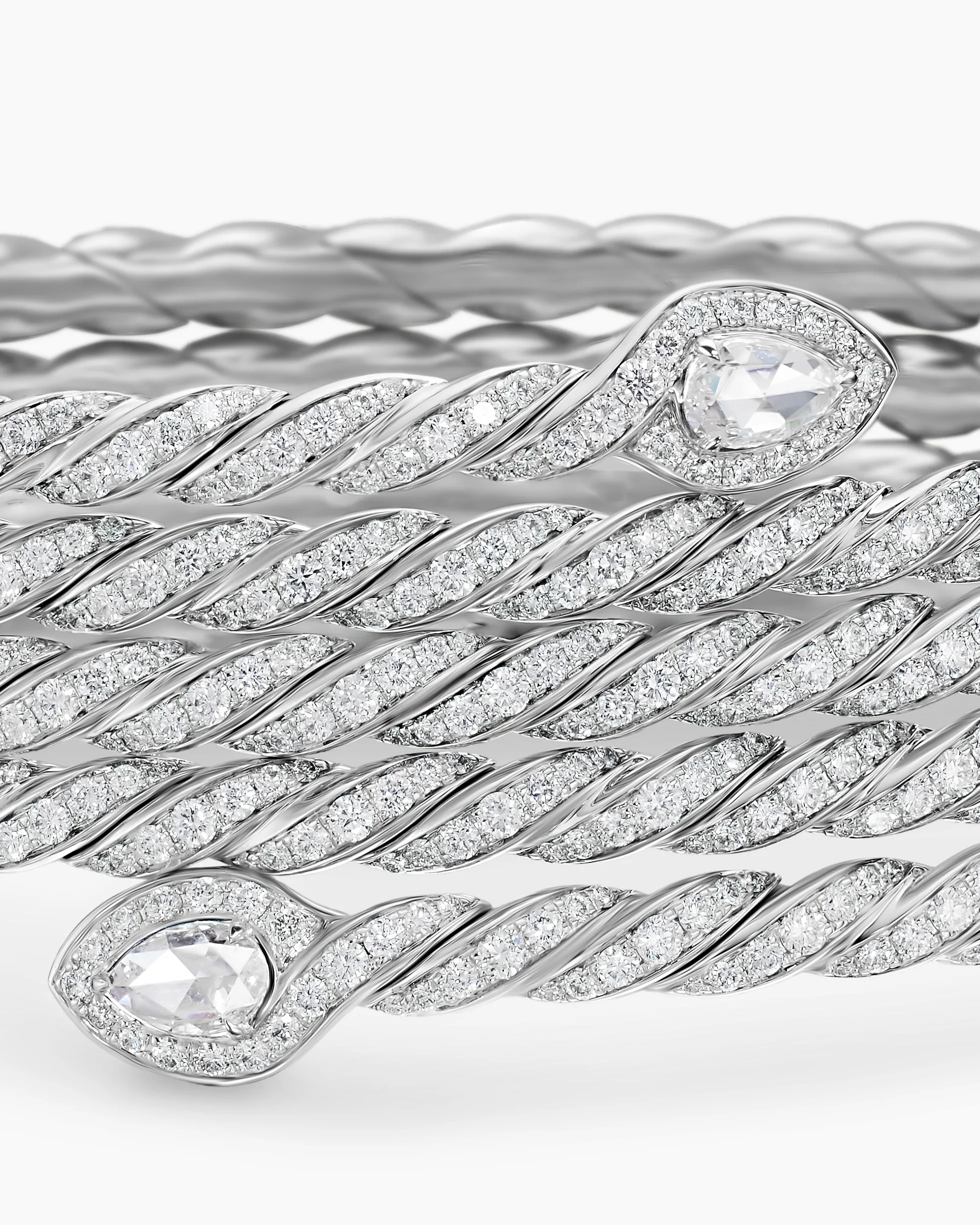 Sculpted Cable Flex Five Row Coil Bracelet 18K White Gold with Diamonds, 24mm