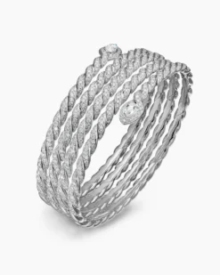 Sculpted Cable Flex Five Row Coil Bracelet 18K White Gold with Diamonds, 24mm