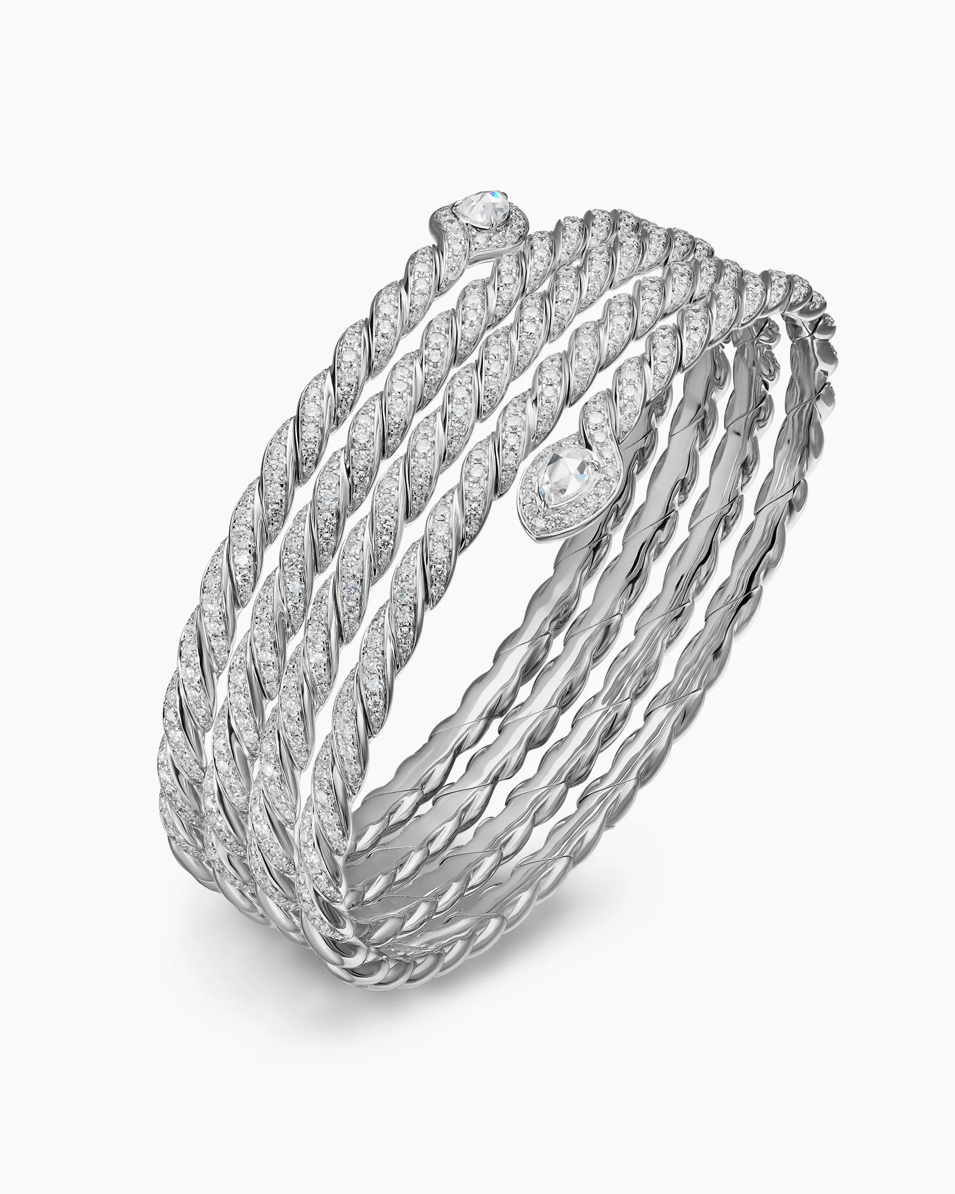 Sculpted Cable Flex Five Row Coil Bracelet 18K White Gold with Diamonds, 24mm