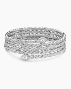 Sculpted Cable Flex Five Row Coil Bracelet 18K White Gold with Diamonds, 24mm
