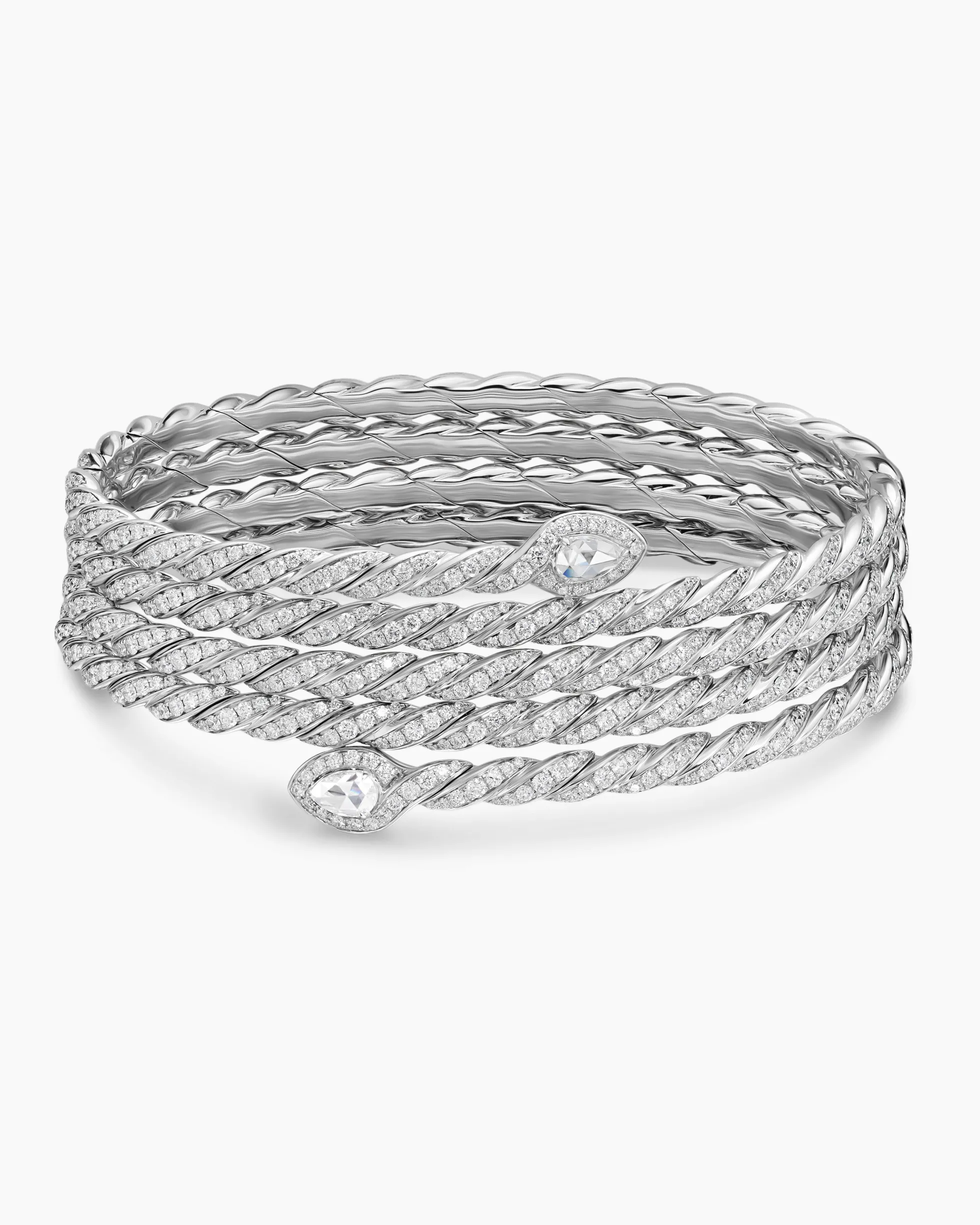 Sculpted Cable Flex Five Row Coil Bracelet 18K White Gold with Diamonds, 24mm