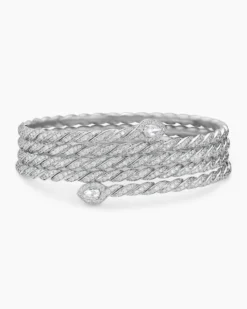 Sculpted Cable Flex Five Row Coil Bracelet 18K White Gold with Diamonds, 24mm
