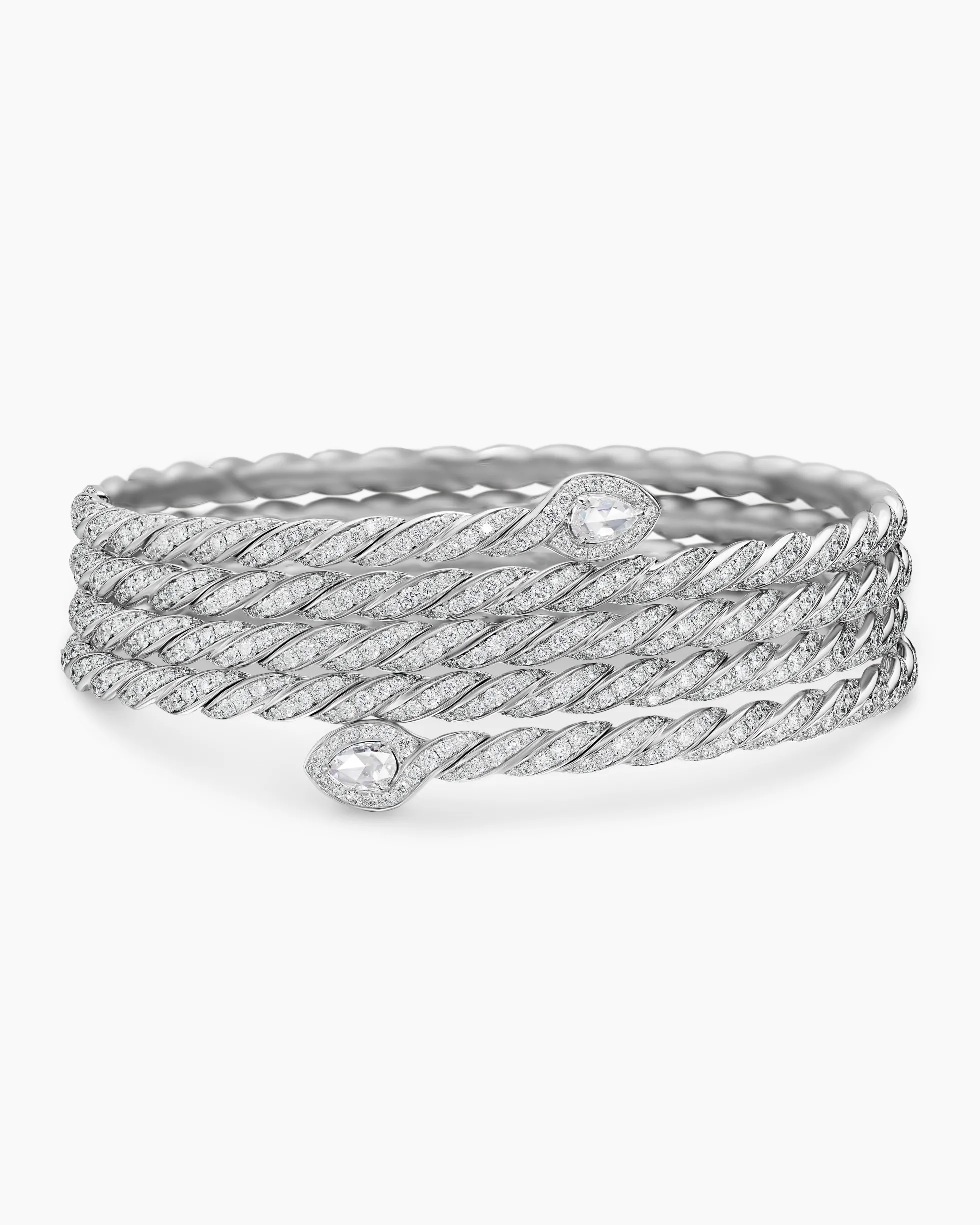 Sculpted Cable Flex Five Row Coil Bracelet 18K White Gold with Diamonds, 24mm