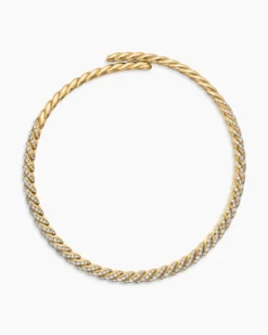 Sculpted Cable Flex Necklace 18K Yellow Gold with Diamonds, 7.5mm