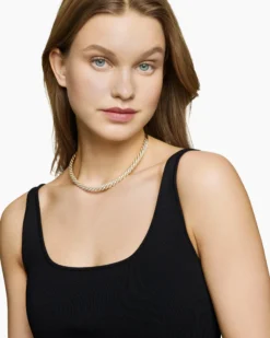 Sculpted Cable Flex Necklace 18K Yellow Gold with Diamonds, 7.5mm