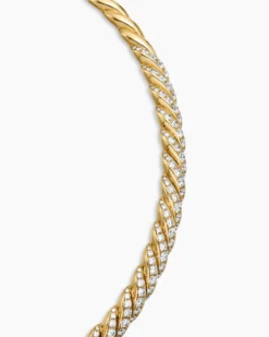 Sculpted Cable Flex Necklace 18K Yellow Gold with Diamonds, 7.5mm