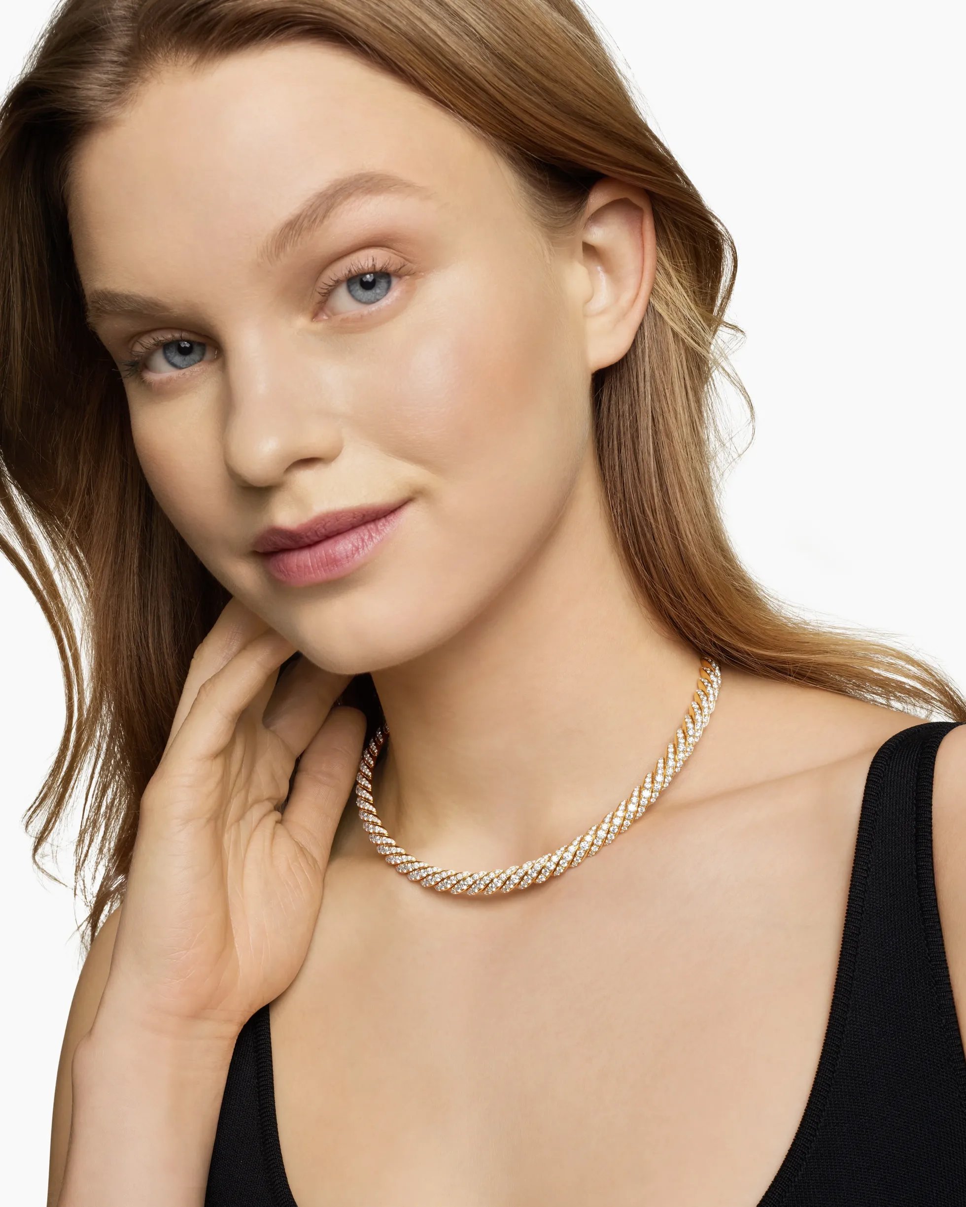 Sculpted Cable Flex Necklace 18K Yellow Gold with Diamonds, 7.5mm