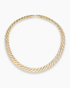 Sculpted Cable Flex Necklace 18K Yellow Gold with Diamonds, 11mm