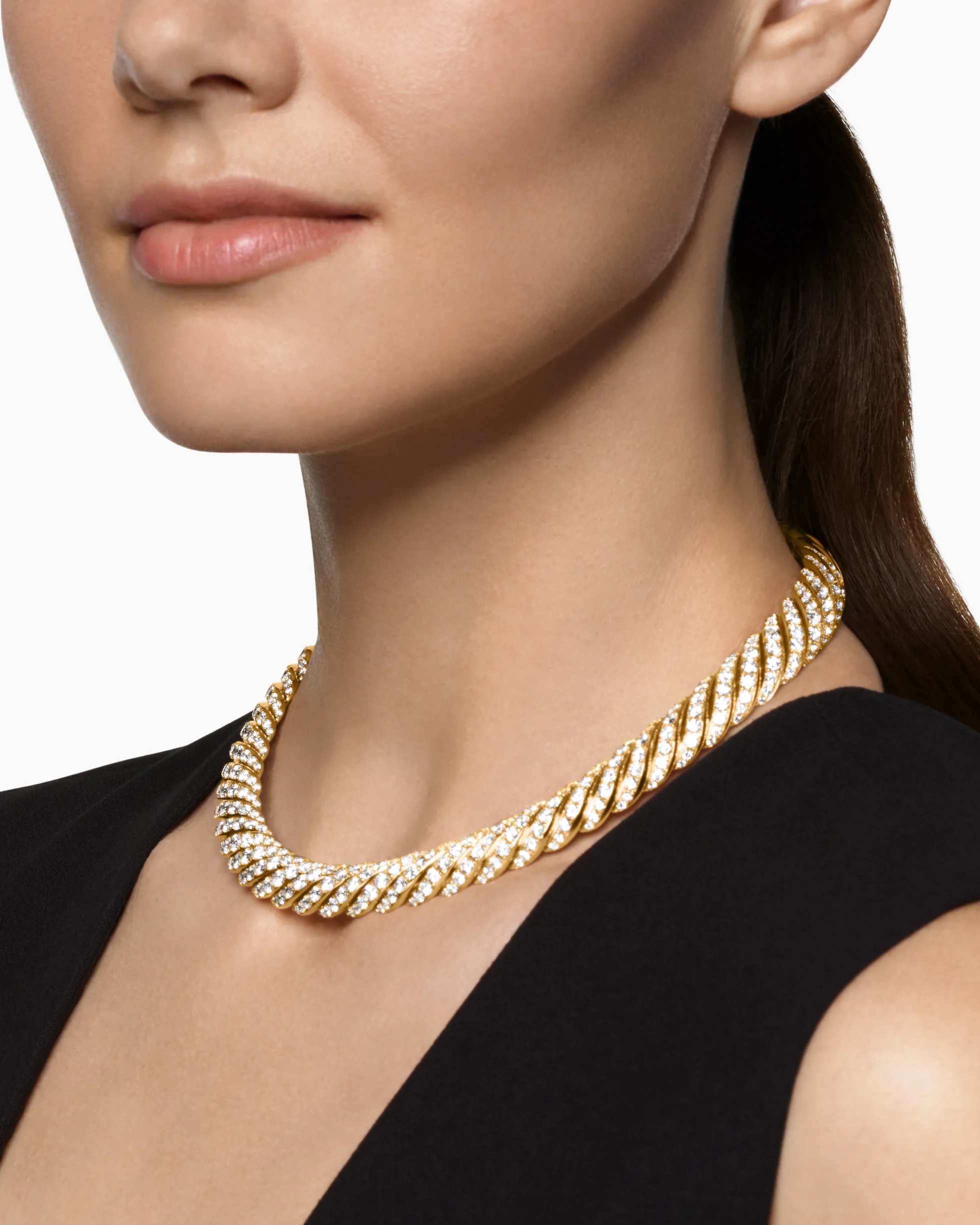 Sculpted Cable Flex Necklace 18K Yellow Gold with Diamonds, 11mm