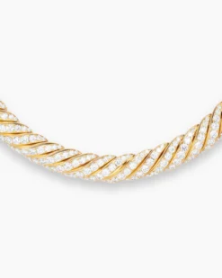 Sculpted Cable Flex Necklace 18K Yellow Gold with Diamonds, 11mm