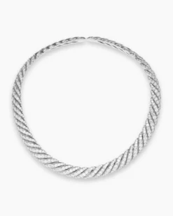 Sculpted Cable Flex Necklace 18K White Gold with Diamonds, 11mm