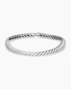 Sculpted Cable Flex Necklace 18K White Gold with Diamonds, 11mm