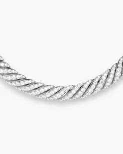 Sculpted Cable Flex Necklace 18K White Gold with Diamonds, 11mm