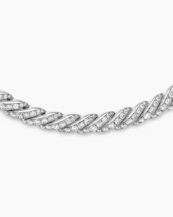 Sculpted Cable Flex Necklace 18K White Gold with Diamonds, 7.5mm