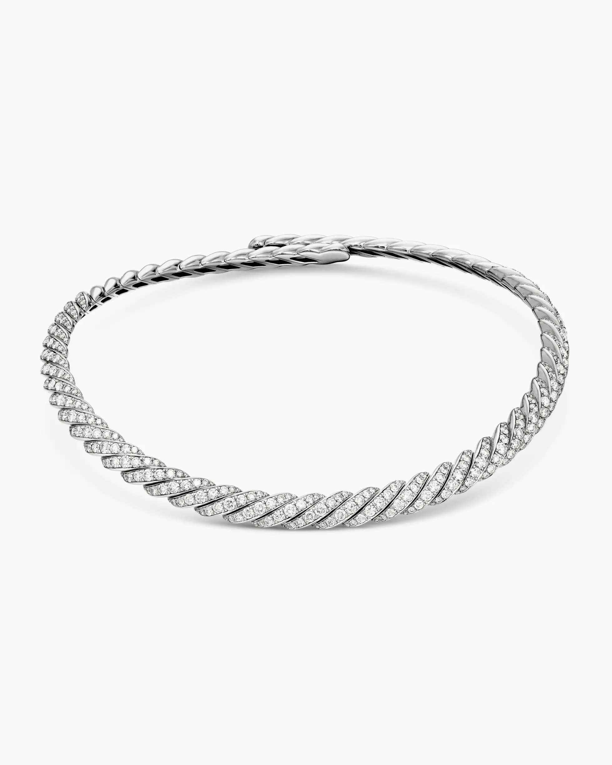 Sculpted Cable Flex Necklace 18K White Gold with Diamonds, 7.5mm