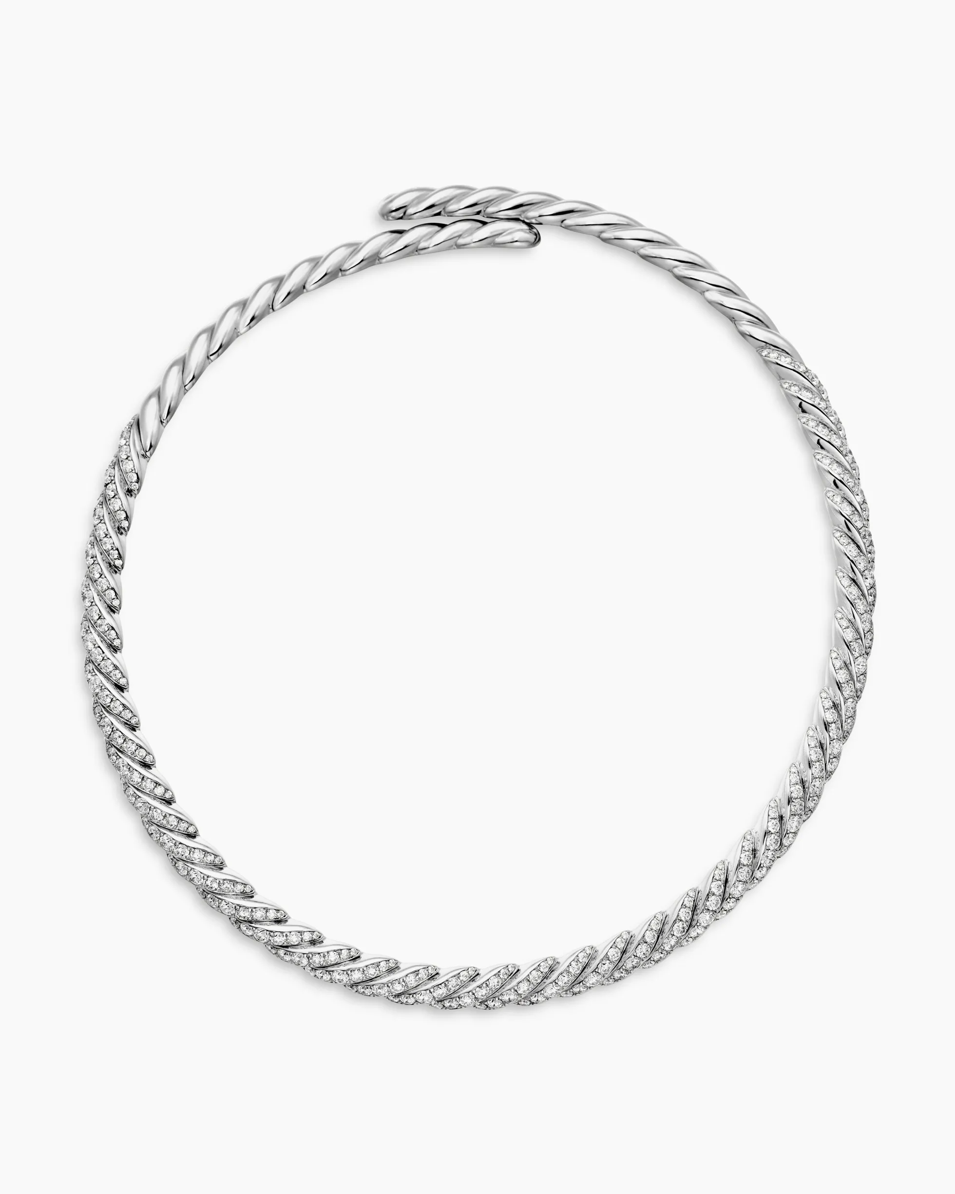 Sculpted Cable Flex Necklace 18K White Gold with Diamonds, 7.5mm