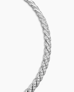 Sculpted Cable Flex Necklace 18K White Gold with Diamonds, 7.5mm