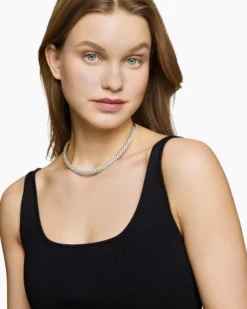 Sculpted Cable Flex Necklace 18K White Gold with Diamonds, 7.5mm