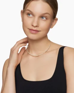 Sculpted Cable Flex Necklace 18K Yellow Gold with Diamonds, 3.7mm