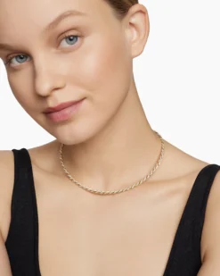 Sculpted Cable Flex Necklace 18K Yellow Gold with Diamonds, 3.7mm