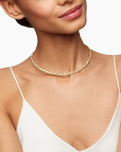 Sculpted Cable Flex Necklace 18K Yellow Gold with Diamonds, 5mm