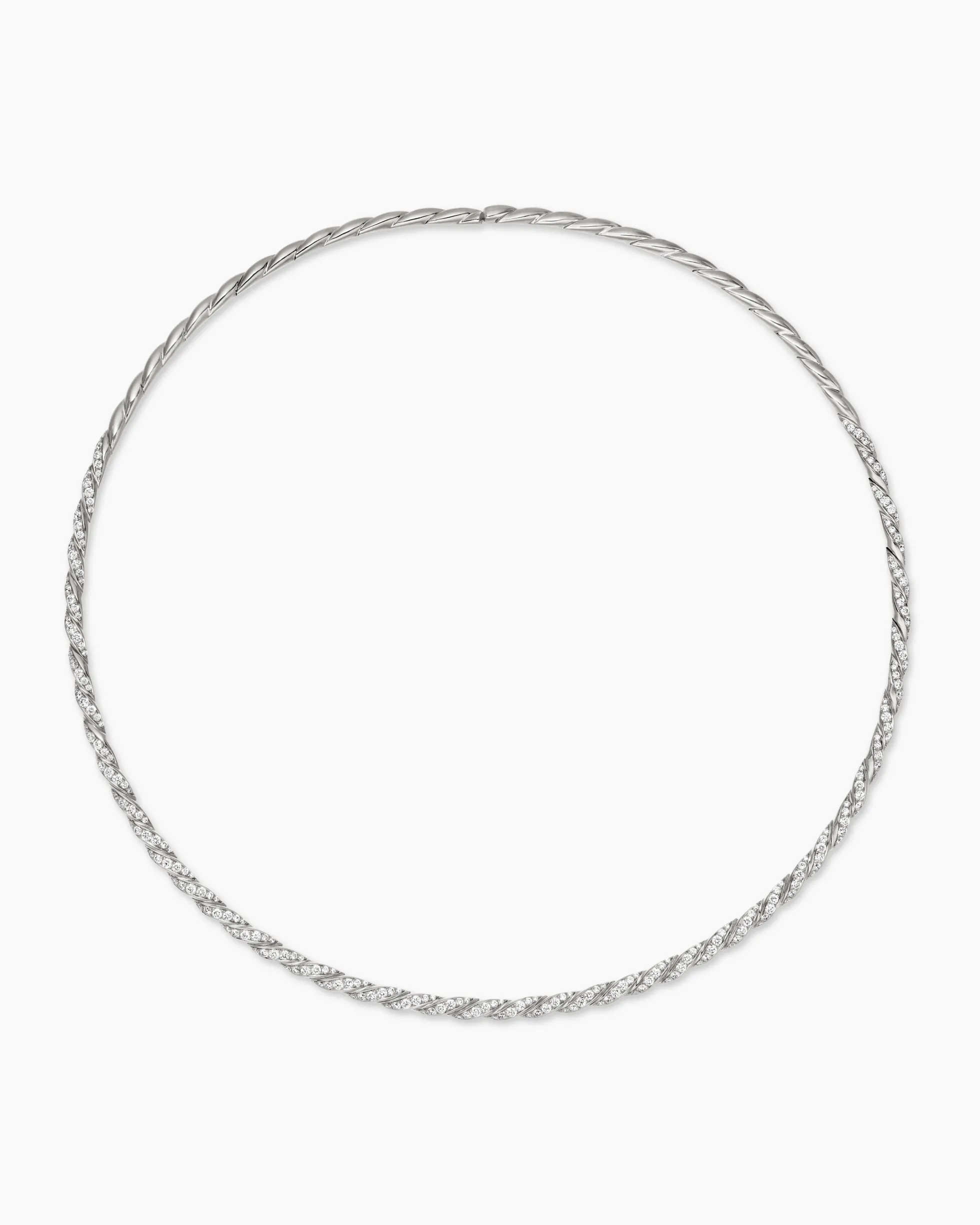 Sculpted Cable Flex Necklace 18K White Gold with Diamonds, 3.7mm