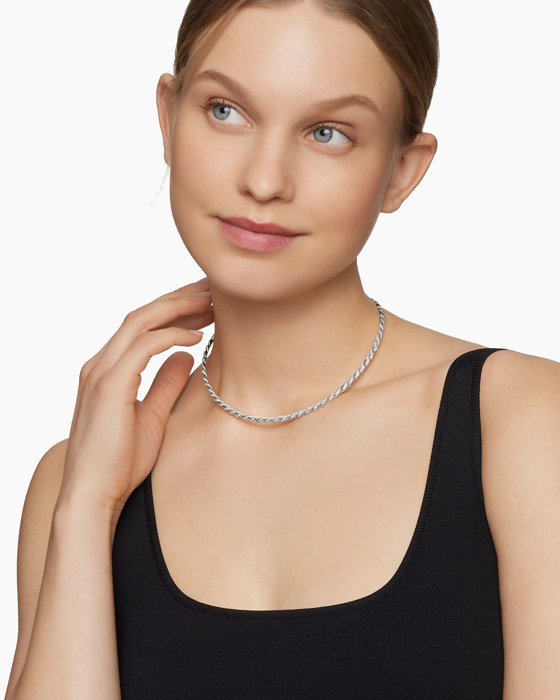 Sculpted Cable Flex Necklace 18K White Gold with Diamonds, 3.7mm