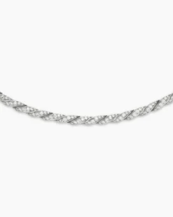 Sculpted Cable Flex Necklace 18K White Gold with Diamonds, 3.7mm