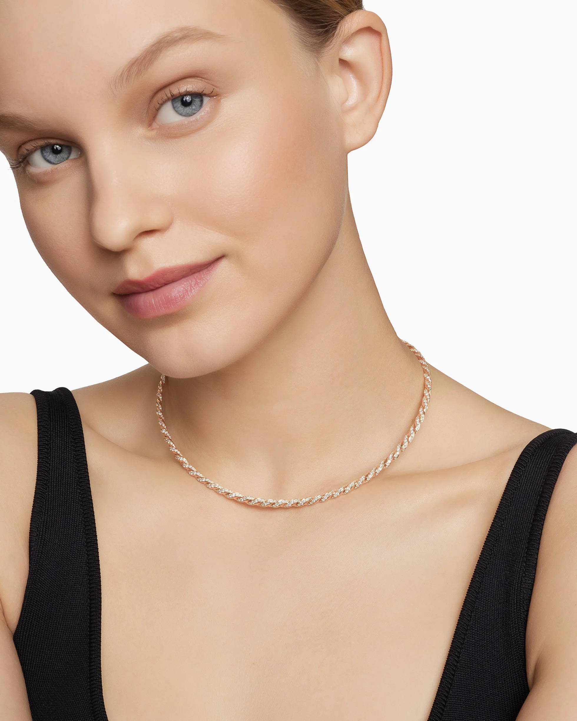 Sculpted Cable Flex Necklace 18K Rose Gold with Diamonds, 3.7mm