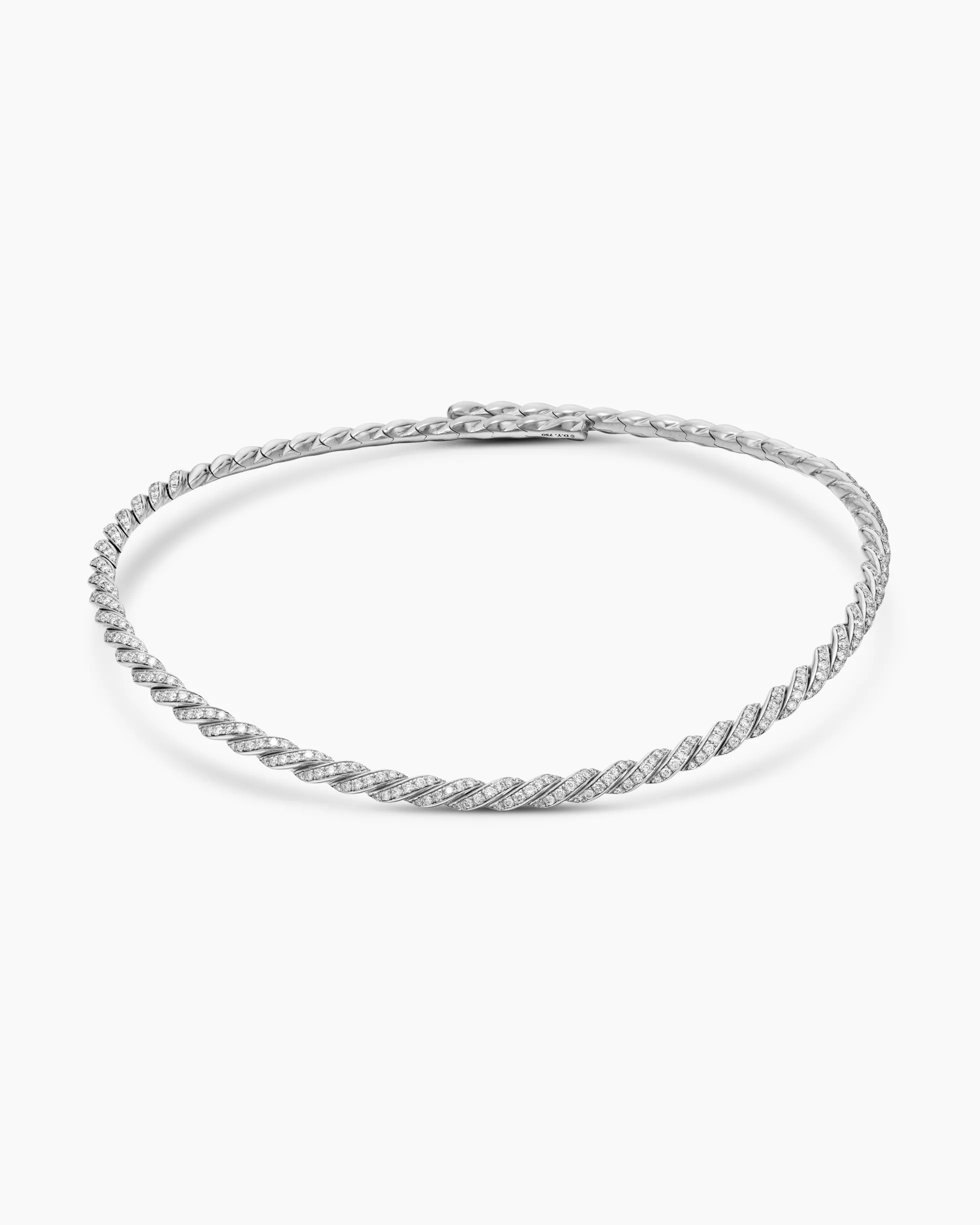 Sculpted Cable Flex Necklace 18K White Gold with Diamonds, 5mm