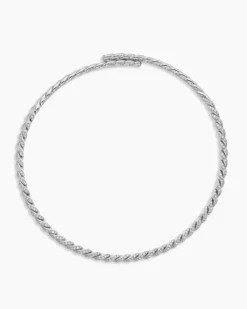 Sculpted Cable Flex Necklace 18K White Gold with Diamonds, 5mm