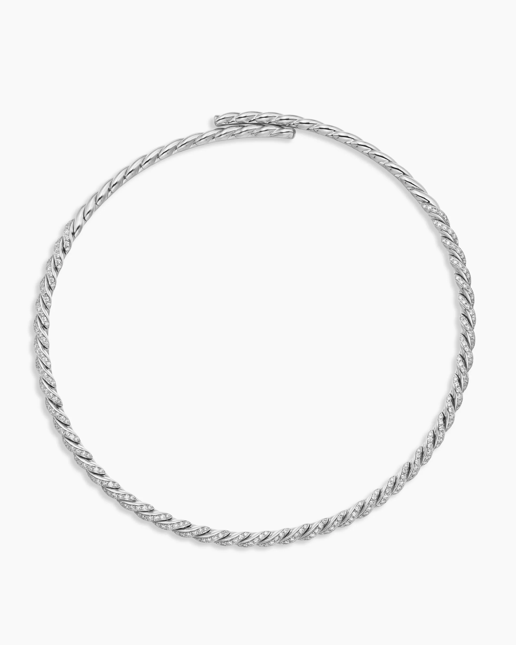 Sculpted Cable Flex Necklace 18K White Gold with Diamonds, 5mm