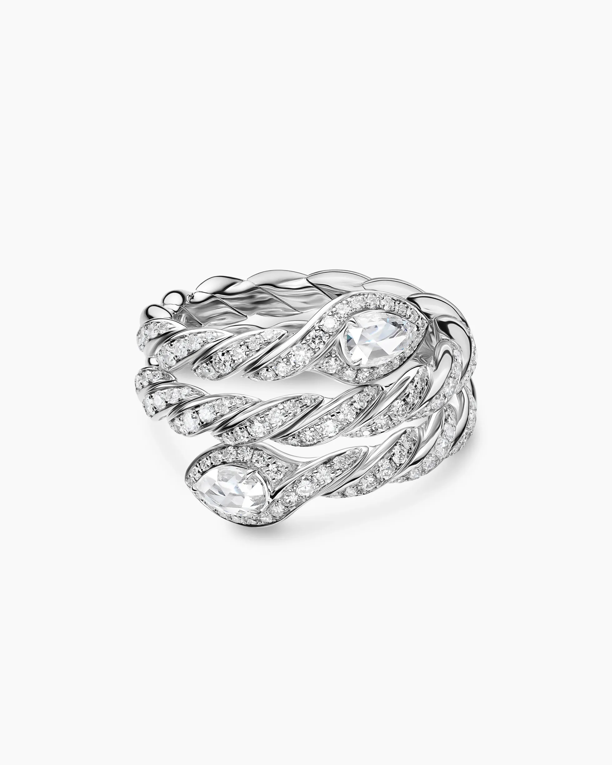 Sculpted Cable Flex Three Row Coil Ring 18K White Gold with Diamonds, 16mm