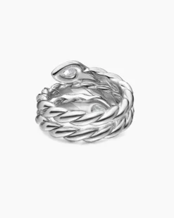 Sculpted Cable Flex Three Row Coil Ring 18K White Gold with Diamonds, 16mm