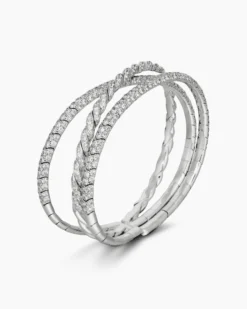 Sculpted Cable Flex Three Row Bracelet 18K White Gold with Diamonds, 21mm