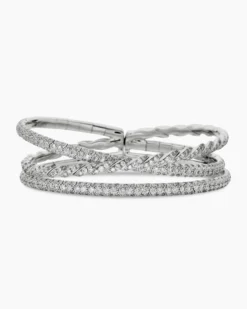 Sculpted Cable Flex Three Row Bracelet 18K White Gold with Diamonds, 21mm