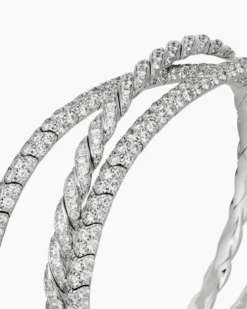 Sculpted Cable Flex Three Row Bracelet 18K White Gold with Diamonds, 21mm