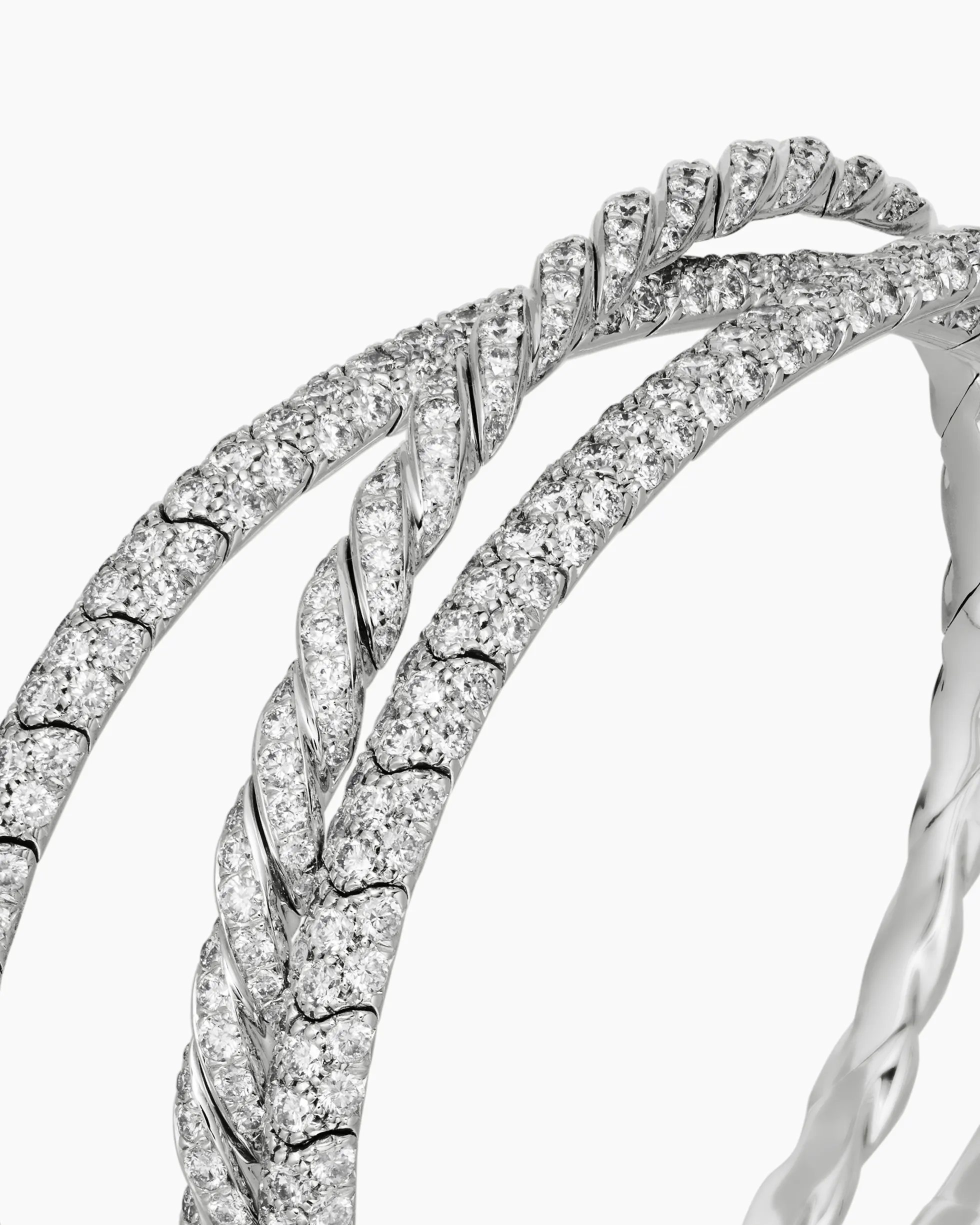 Sculpted Cable Flex Three Row Bracelet 18K White Gold with Diamonds, 21mm
