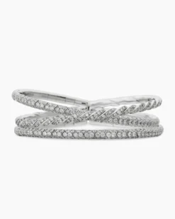 Sculpted Cable Flex Three Row Bracelet 18K White Gold with Diamonds, 21mm