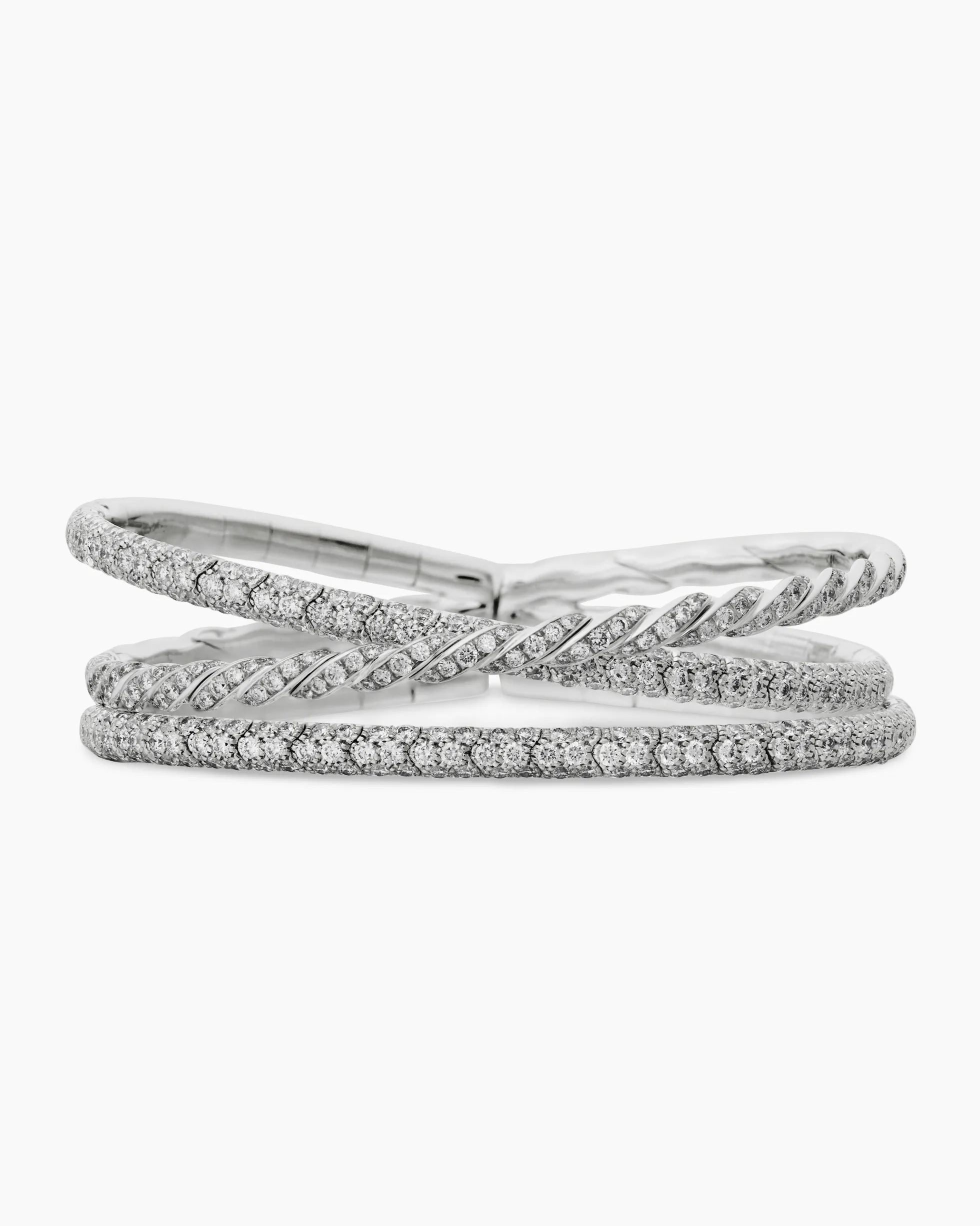 Sculpted Cable Flex Three Row Bracelet 18K White Gold with Diamonds, 21mm