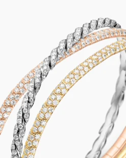 Sculpted Cable Flex Three Row Bracelet 18K Gold with Diamonds, 21mm