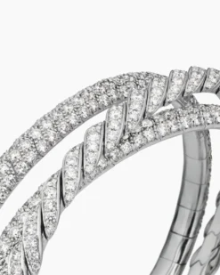 Sculpted Cable Flex Three Row Bracelet 18K White Gold with Diamonds, 18.5mm