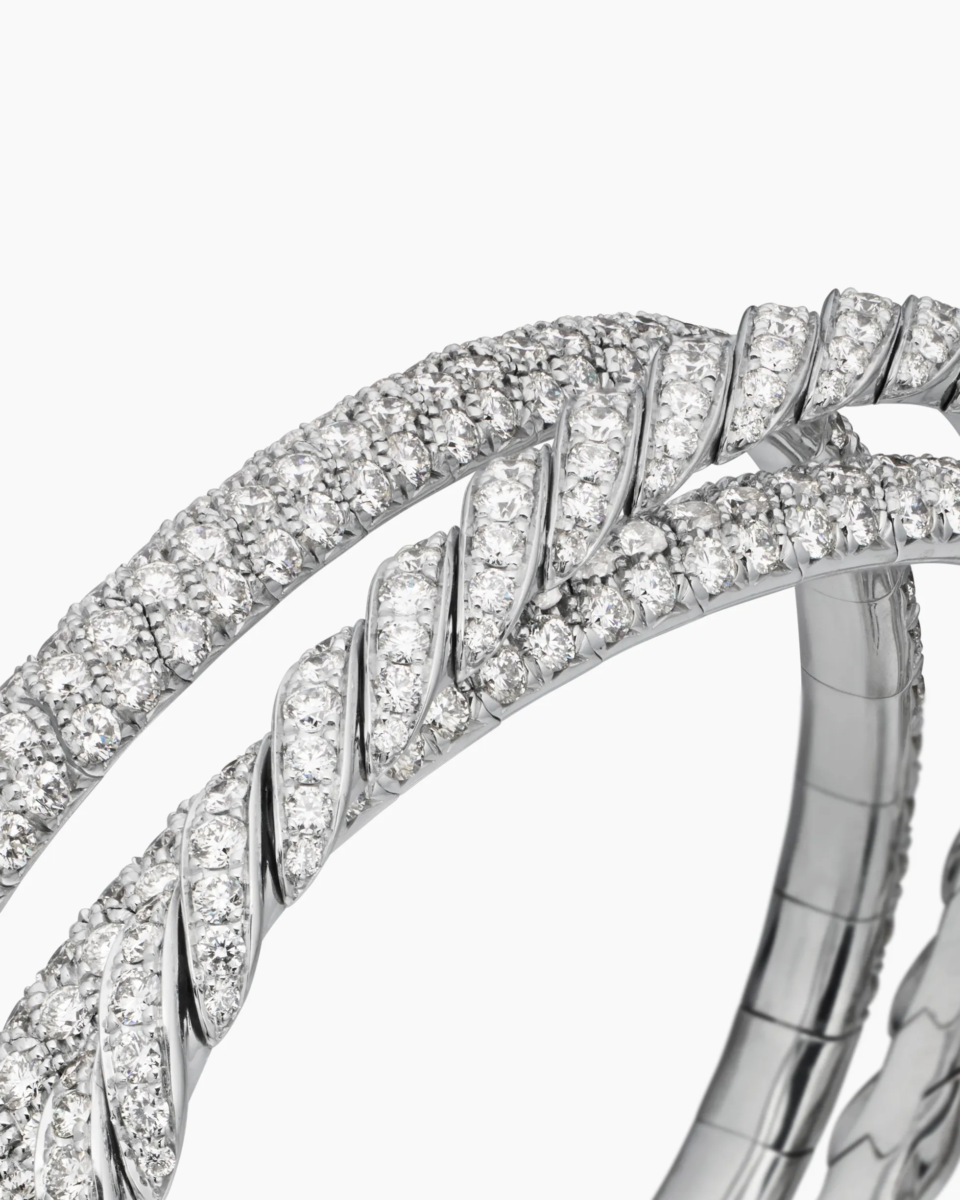 Sculpted Cable Flex Three Row Bracelet 18K White Gold with Diamonds, 18.5mm