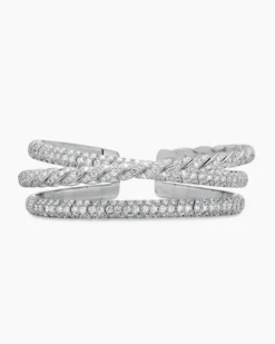 Sculpted Cable Flex Three Row Bracelet 18K White Gold with Diamonds, 18.5mm