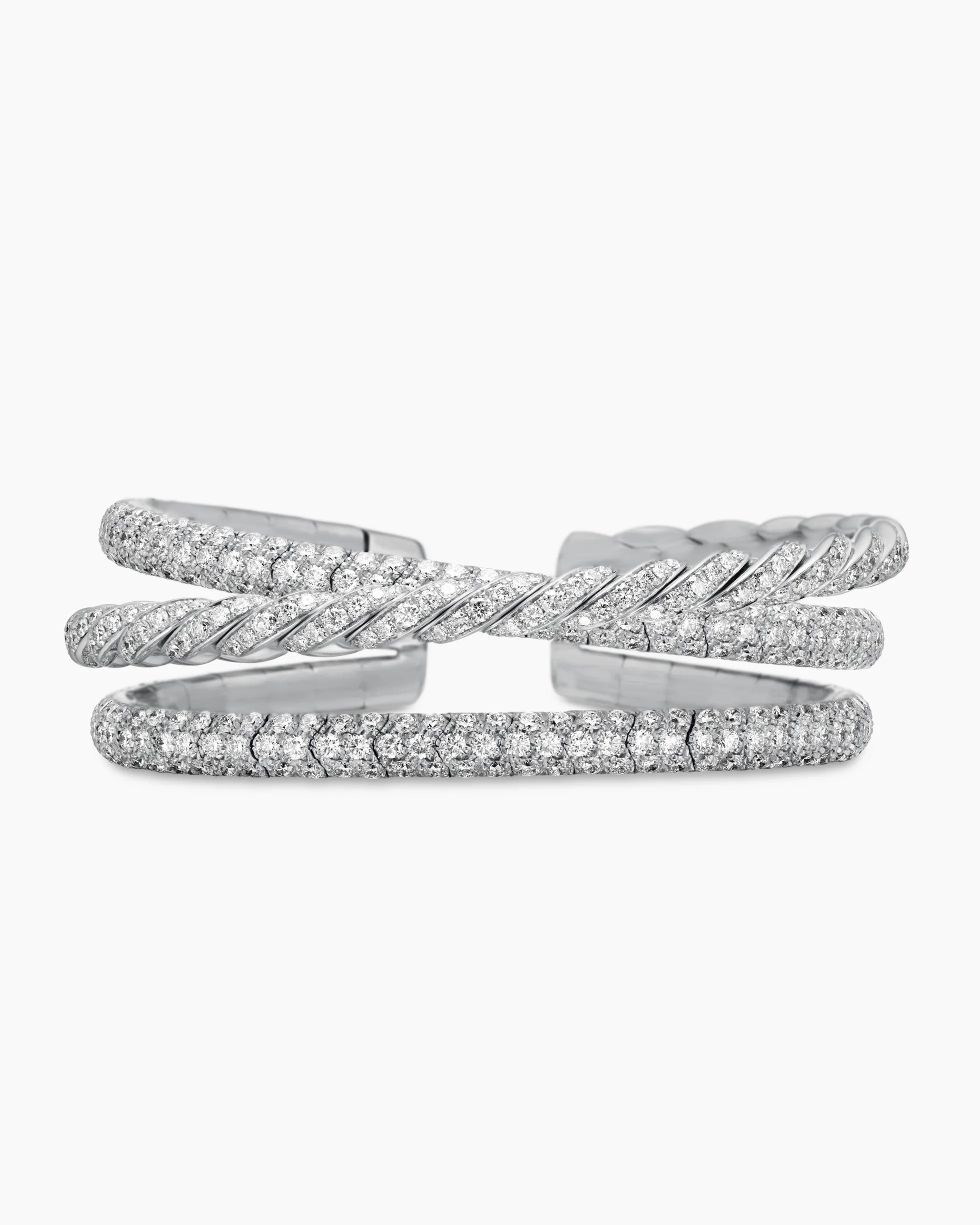 Sculpted Cable Flex Three Row Bracelet 18K White Gold with Diamonds, 18.5mm